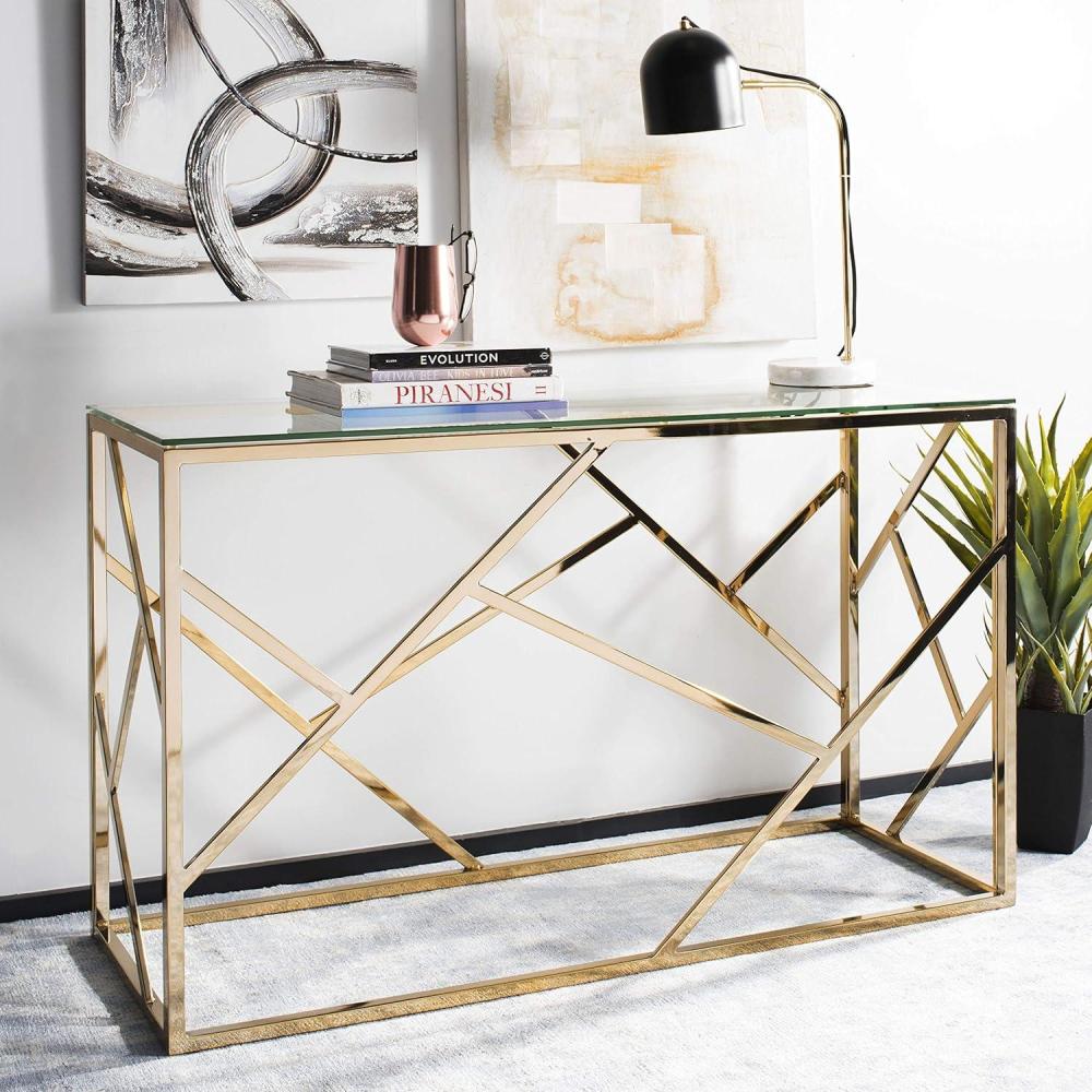 image:imageSafavieh Home Namiko Glam Tempered Glass and Brass Console Table