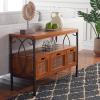 SAFAVIEH Home Collection – Joshua Ash Grey 3-Drawer Console Table with Shelf, Wicker Front Storage Drawers, Farmhouse-Inspired Accent Console for Entryway or Living Room (AMH6532B)(Pewter / Walnut)