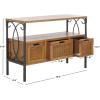 SAFAVIEH Home Collection – Joshua Ash Grey 3-Drawer Console Table with Shelf, Wicker Front Storage Drawers, Farmhouse-Inspired Accent Console for Entryway or Living Room (AMH6532B)(Oak)