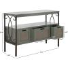 SAFAVIEH Home Collection – Joshua Ash Grey 3-Drawer Console Table with Shelf, Wicker Front Storage Drawers, Farmhouse-Inspired Accent Console for Entryway or Living Room (AMH6532B)(Ash Grey)