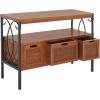 SAFAVIEH Home Collection – Joshua Ash Grey 3-Drawer Console Table with Shelf, Wicker Front Storage Drawers, Farmhouse-Inspired Accent Console for Entryway or Living Room (AMH6532B)(Pewter / Walnut)