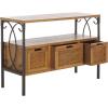 SAFAVIEH Home Collection – Joshua Ash Grey 3-Drawer Console Table with Shelf, Wicker Front Storage Drawers, Farmhouse-Inspired Accent Console for Entryway or Living Room (AMH6532B)(Oak)