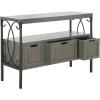 SAFAVIEH Home Collection – Joshua Ash Grey 3-Drawer Console Table with Shelf, Wicker Front Storage Drawers, Farmhouse-Inspired Accent Console for Entryway or Living Room (AMH6532B)(Ash Grey)