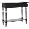 SAFAVIEH Home Collection – Rosemary Vintage Grey Console Table with Drawers & Shelf, Classic Contemporary Storage Console, Turned Leg Design (AMH5705A)(Distressed Black)