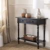 SAFAVIEH Home Collection – Rosemary Vintage Grey Console Table with Drawers & Shelf, Classic Contemporary Storage Console, Turned Leg Design (AMH5705A)(Distressed Black)