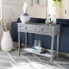 SAFAVIEH Home Collection – Tate Distressed White 2-Drawer Console Table with Shelf, Turned Leg Farmhouse Accent Console for Entryway or Living Room (CNS5720A)(Distressed / Grey)