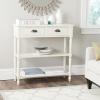 SAFAVIEH Home Collection – Vintage White Console Table with Drawers & Shelves, Coastal Cottage Storage Console, Spindle Leg Design (AMH5732B)(White)