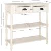 SAFAVIEH Home Collection – Vintage White Console Table with Drawers & Shelves, Coastal Cottage Storage Console, Spindle Leg Design (AMH5732B)(White)