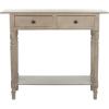 SAFAVIEH Home Collection – Rosemary Vintage Grey Console Table with Drawers & Shelf, Classic Contemporary Storage Console, Turned Leg Design (AMH5705A)(Vintage Grey)