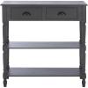 SAFAVIEH Home Collection – Vintage White Console Table with Drawers & Shelves, Coastal Cottage Storage Console, Spindle Leg Design (AMH5732B)(Grey)