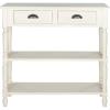 SAFAVIEH Home Collection – Vintage White Console Table with Drawers & Shelves, Coastal Cottage Storage Console, Spindle Leg Design (AMH5732B)(White)