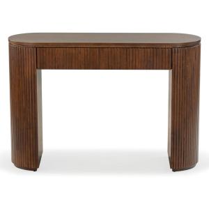 SAFAVIEH Couture Collection Rikki Walnut Brown Fluted Oval Top 1-Drawer Console Table(Walnut)