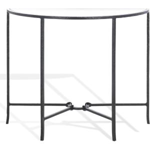 SAFAVIEH Couture Collection Tauri Brass & White Marble Half Moon Console Table (Fully Assembled)(Black/Clear)