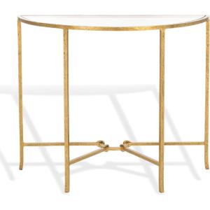 SAFAVIEH Couture Collection Tauri Brass & White Marble Half Moon Console Table (Fully Assembled)(Brass/Clear)