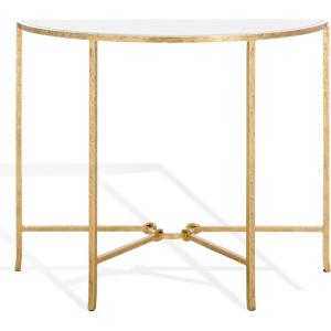 SAFAVIEH Couture Collection Tauri Brass & White Marble Half Moon Console Table (Fully Assembled)(Brass/White)