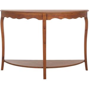 SAFAVIEH Home Collection – Christina Firewood Semicircle Console Table with Shelf, French Elegance Half Moon Design, Cabriole Leg Accent (AMH6610E)(Firewood)