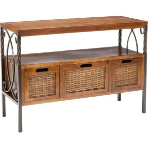 SAFAVIEH Home Collection – Joshua Ash Grey 3-Drawer Console Table with Shelf, Wicker Front Storage Drawers, Farmhouse-Inspired Accent Console for Entryway or Living Room (AMH6532B)(Pewter / Walnut)