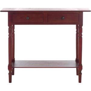 SAFAVIEH Home Collection – Rosemary Vintage Grey Console Table with Drawers & Shelf, Classic Contemporary Storage Console, Turned Leg Design (AMH5705A)(Dark Cherry)
