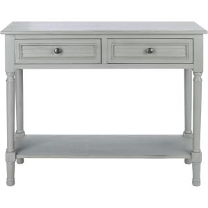 SAFAVIEH Home Collection – Tate Distressed White 2-Drawer Console Table with Shelf, Turned Leg Farmhouse Accent Console for Entryway or Living Room (CNS5720A)(Distressed / Grey)