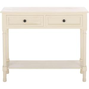 SAFAVIEH Home Collection – Tate Distressed White 2-Drawer Console Table with Shelf, Turned Leg Farmhouse Accent Console for Entryway or Living Room (CNS5720A)(Distressed / White)