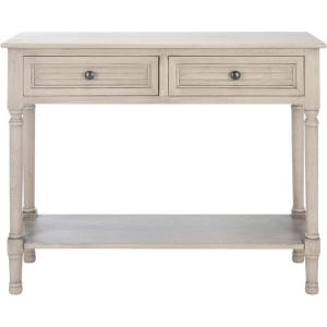SAFAVIEH Home Collection – Tate Distressed White 2-Drawer Console Table with Shelf, Turned Leg Farmhouse Accent Console for Entryway or Living Room (CNS5720A)(Greige)