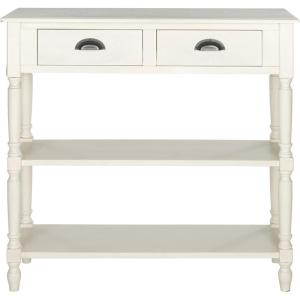 SAFAVIEH Home Collection – Vintage White Console Table with Drawers & Shelves, Coastal Cottage Storage Console, Spindle Leg Design (AMH5732B)(White)