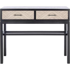 SAFAVIEH Home Collection Ajana Distressed White 2-Drawer Console Table(Black / Greige)