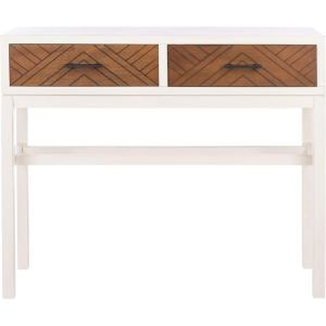 SAFAVIEH Home Collection Ajana Distressed White 2-Drawer Console Table(Distressed White / Honey)