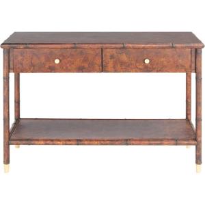 SAFAVIEH Home Collection Tudor Dark Brown/Gold 2-Drawer Lower Shelf Console Table (Fully Assembled)