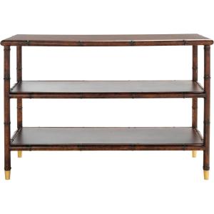 SAFAVIEH Home Collection Tudor Dark Brown/Gold 3-Shelf Console Table (Fully Assembled)