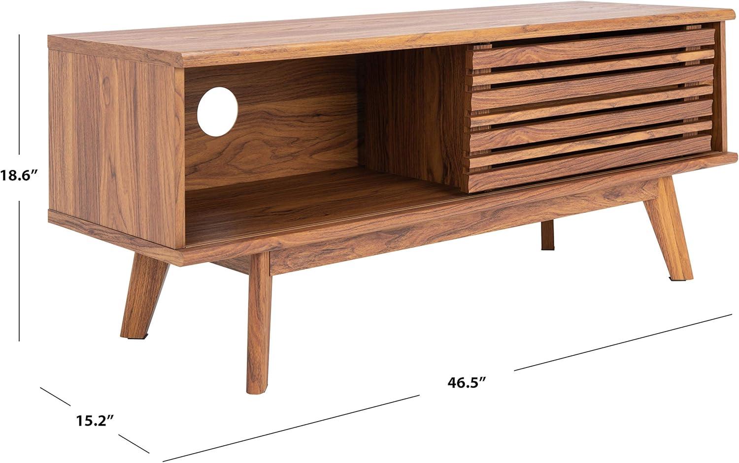 image:imageSAFAVIEH Aurelio TV Stand for up to 55 Flatscreen Walnut Brown 1 Sliding Door with Interior Storage and Open Shelves Entertainment Media Console MED9600AWalnut