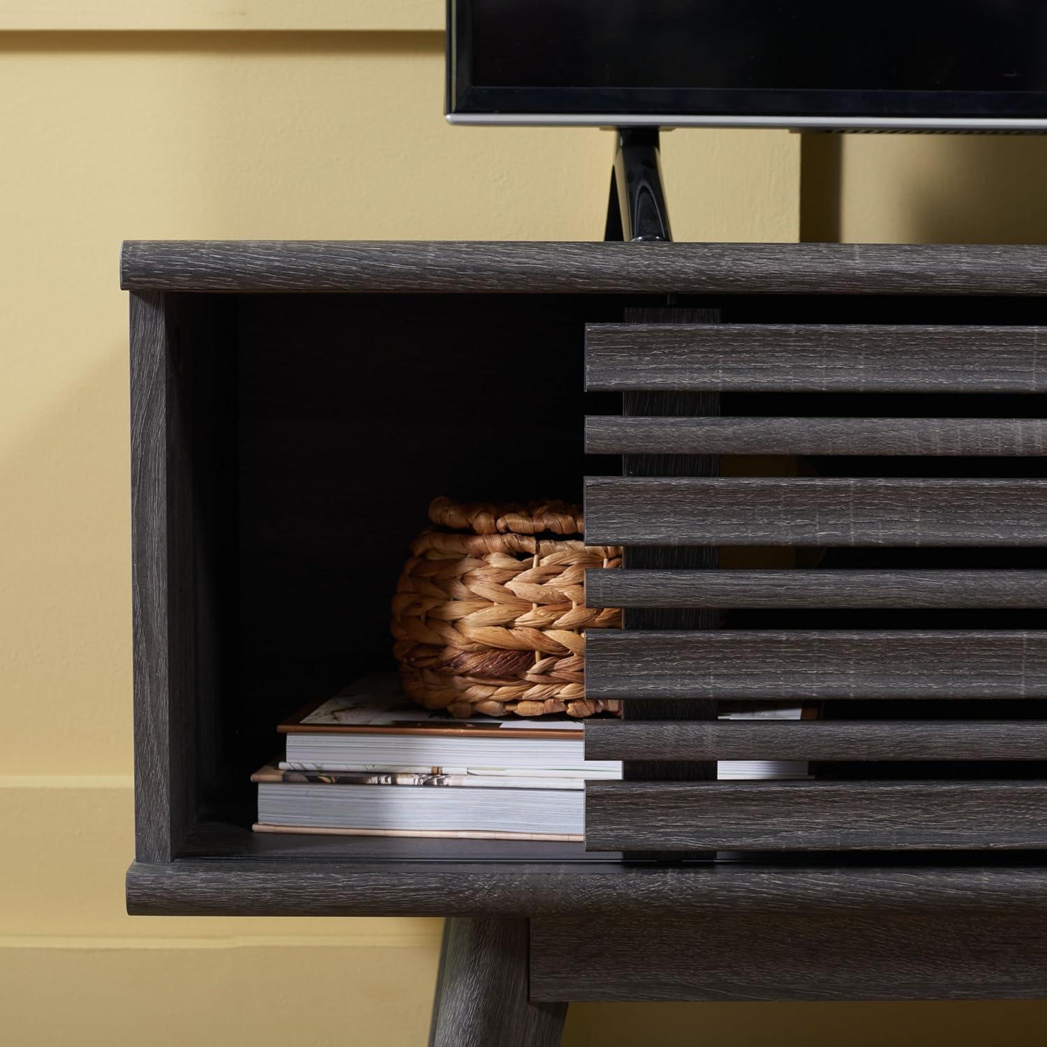 image:imageSAFAVIEH Aurelio TV Stand for up to 55 Flatscreen Walnut Brown 1 Sliding Door with Interior Storage and Open Shelves Entertainment Media Console MED9600ADistressed Black