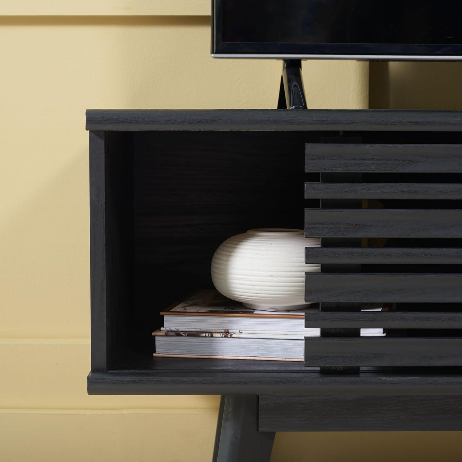 image:imageSAFAVIEH Aurelio TV Stand for up to 55 Flatscreen Walnut Brown 1 Sliding Door with Interior Storage and Open Shelves Entertainment Media Console MED9600ABlack