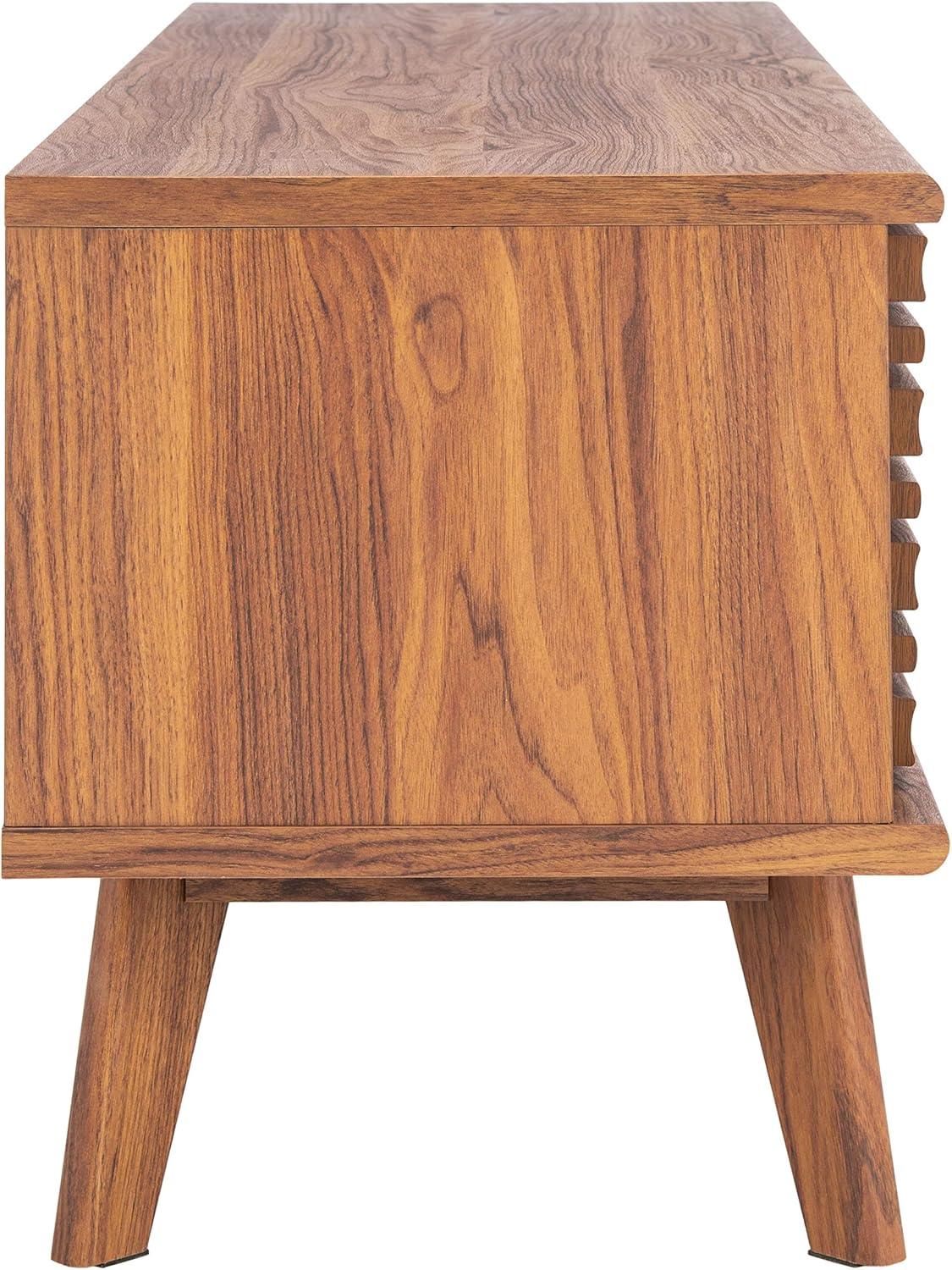 image:imageSAFAVIEH Aurelio TV Stand for up to 55 Flatscreen Walnut Brown 1 Sliding Door with Interior Storage and Open Shelves Entertainment Media Console MED9600AWalnut