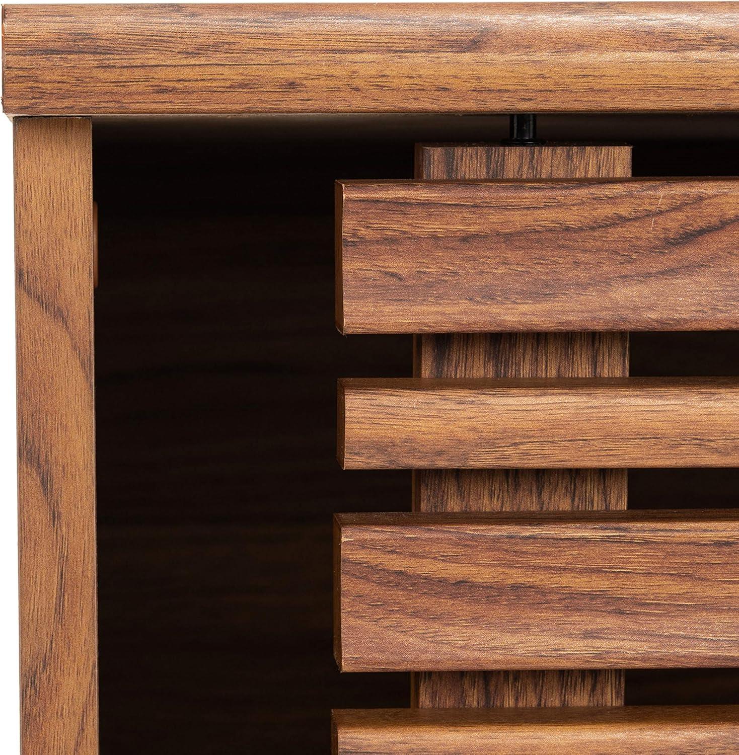 image:imageSAFAVIEH Aurelio TV Stand for up to 55 Flatscreen Walnut Brown 1 Sliding Door with Interior Storage and Open Shelves Entertainment Media Console MED9600AWalnut