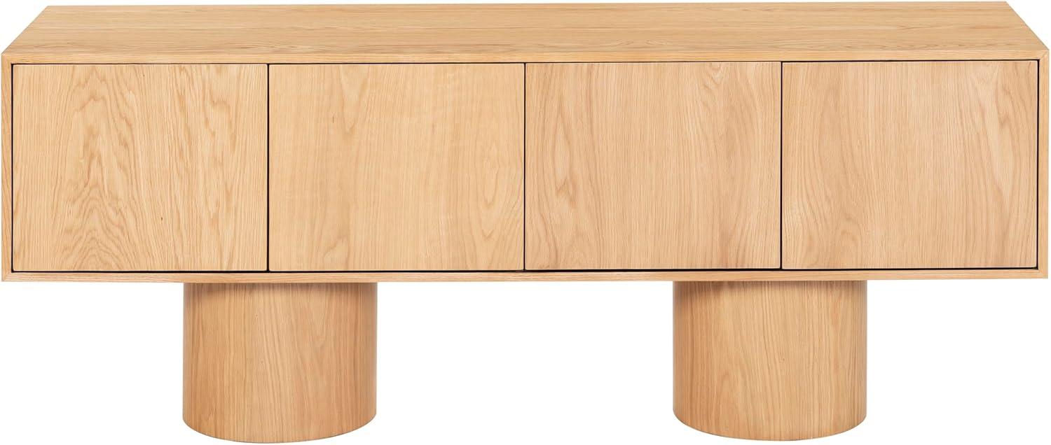 image:imageSAFAVIEH Couture Collection Alberti Natural Brown Wood Sideboard Modern Storage Cabinet with Sculptural Cylinder Base Fully Assembled SFV4254BNatural