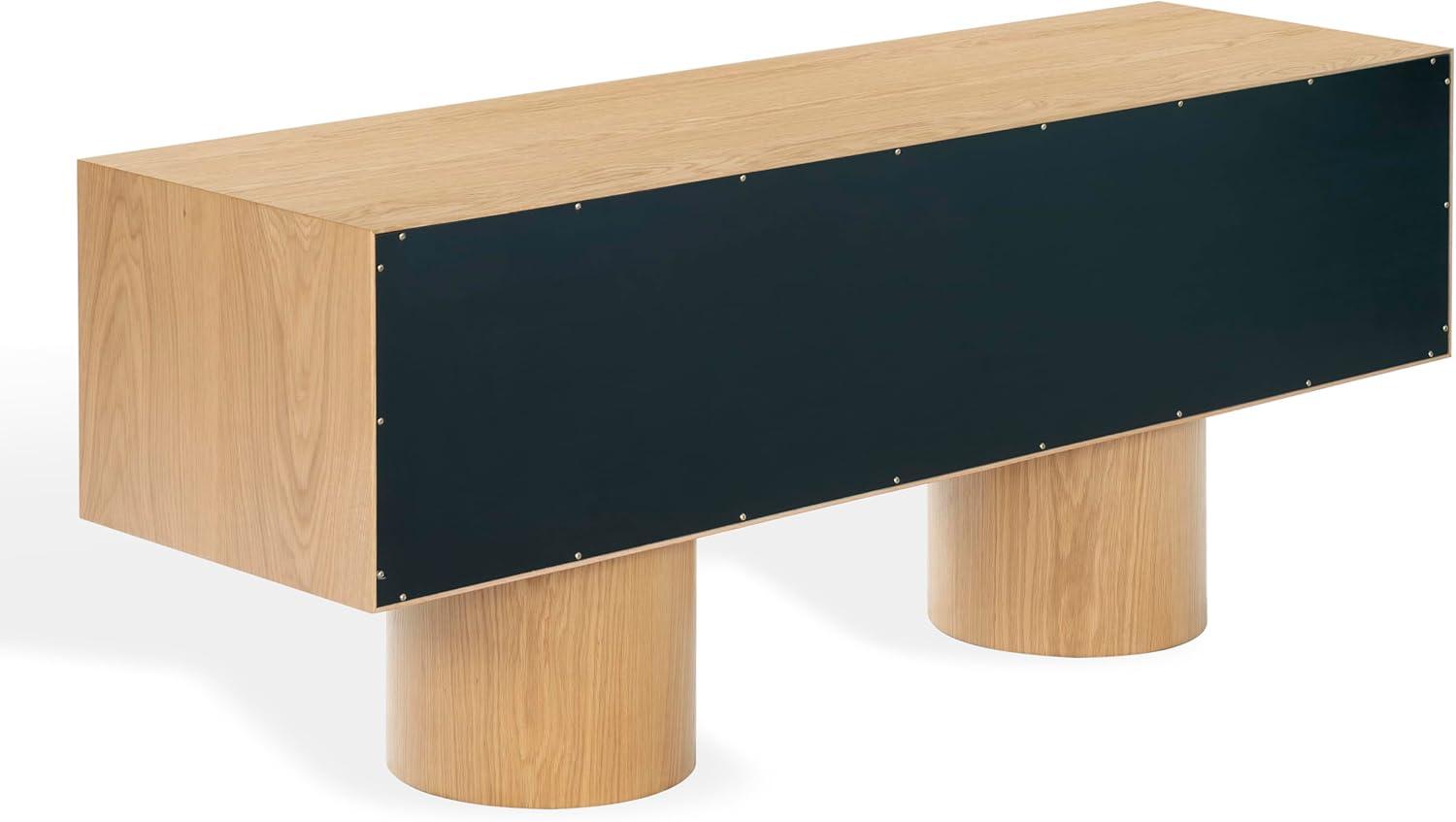image:imageSAFAVIEH Couture Collection Alberti Natural Brown Wood Sideboard Modern Storage Cabinet with Sculptural Cylinder Base Fully Assembled SFV4254BNatural