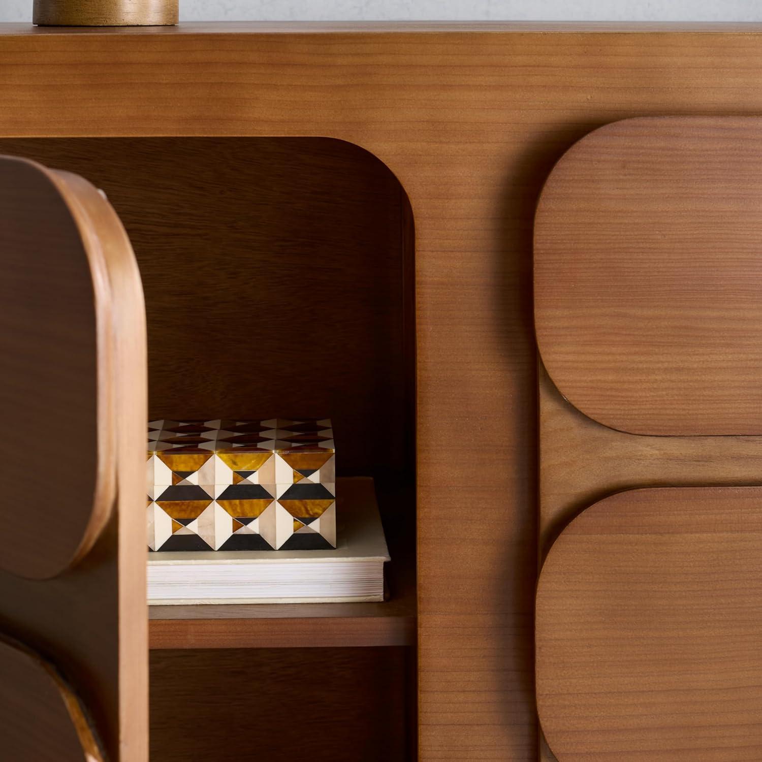 image:imageSAFAVIEH Couture Collection Herald Brown Wood Sideboard Modern 3Shelf Storage Cabinet Fully Assembled SFV5547ABrown