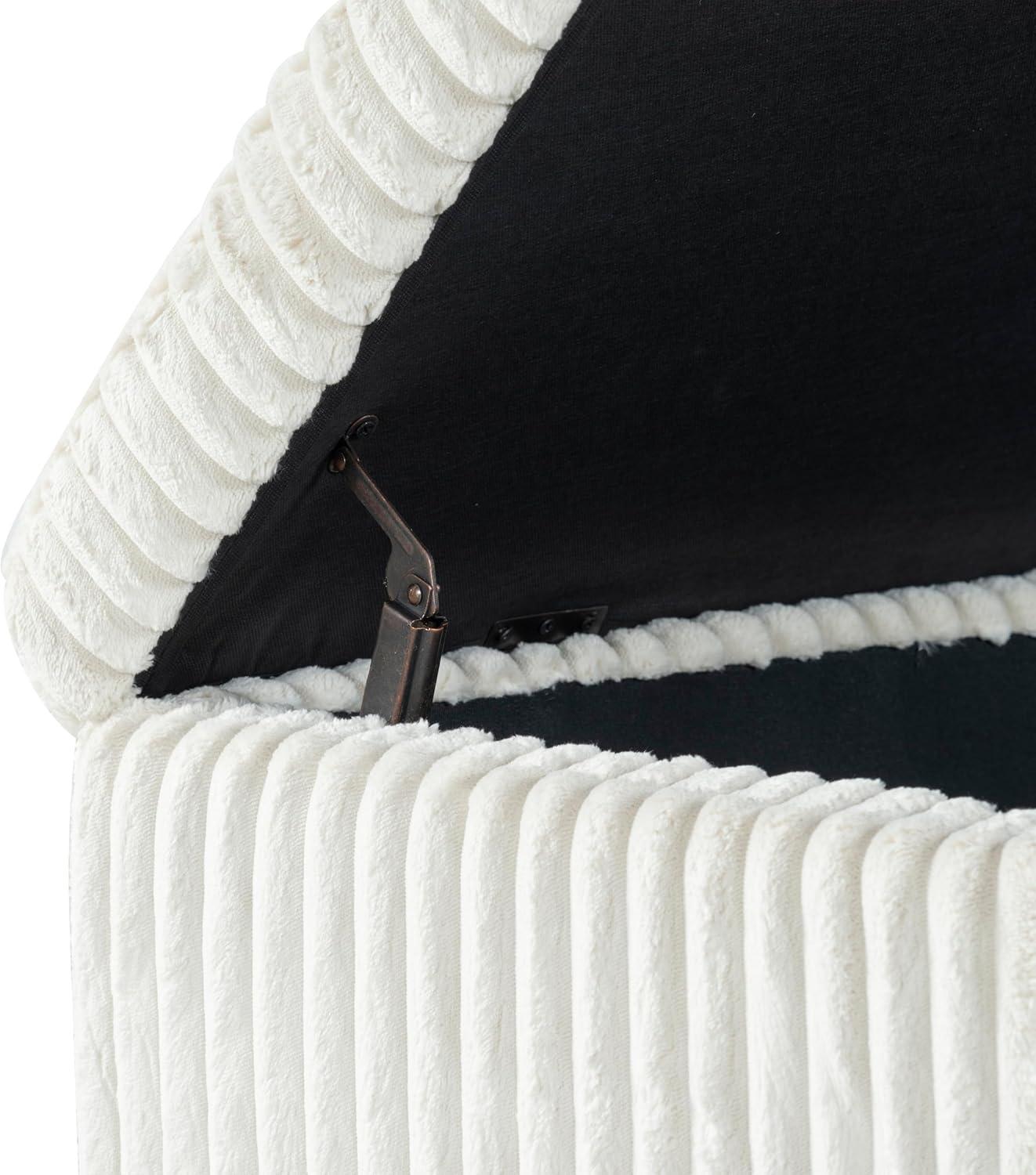 image:imageSAFAVIEH Couture Collection Lynzie Grey Corduroy Storage Bench Channel Tufted Upholstered Seat with Hidden Storage Modern Accent Furniture SFV6114BIvory