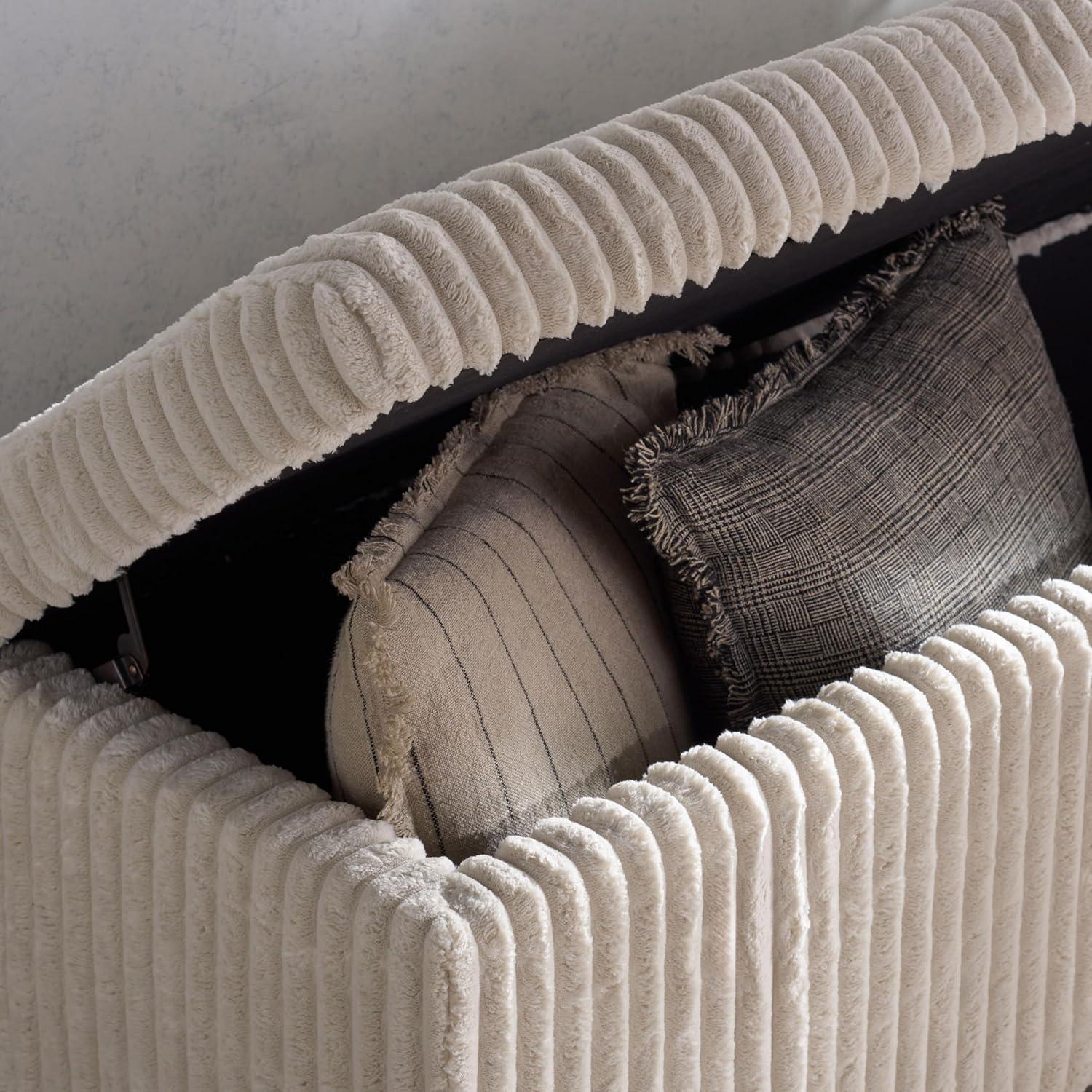image:imageSAFAVIEH Couture Collection Lynzie Grey Corduroy Storage Bench Channel Tufted Upholstered Seat with Hidden Storage Modern Accent Furniture SFV6114BIvory