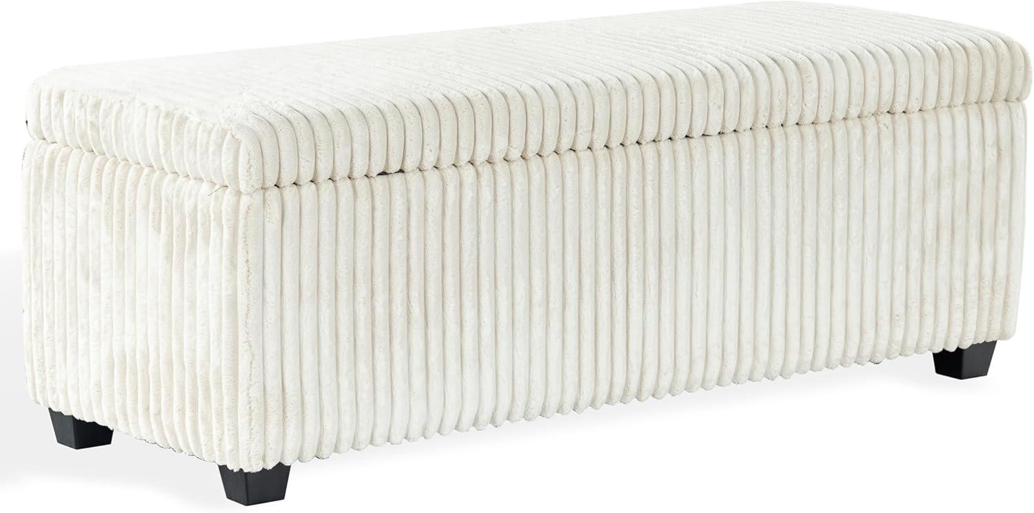 image:imageSAFAVIEH Couture Collection Lynzie Grey Corduroy Storage Bench Channel Tufted Upholstered Seat with Hidden Storage Modern Accent Furniture SFV6114BIvory
