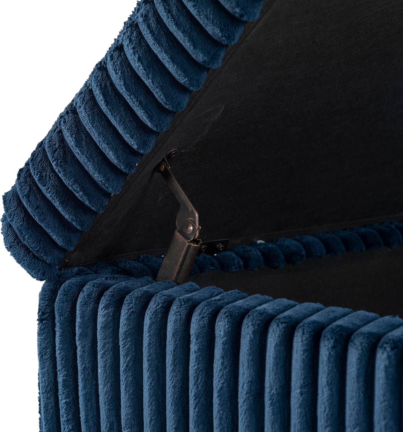 image:imageSAFAVIEH Couture Collection Lynzie Grey Corduroy Storage Bench Channel Tufted Upholstered Seat with Hidden Storage Modern Accent Furniture SFV6114BNavy