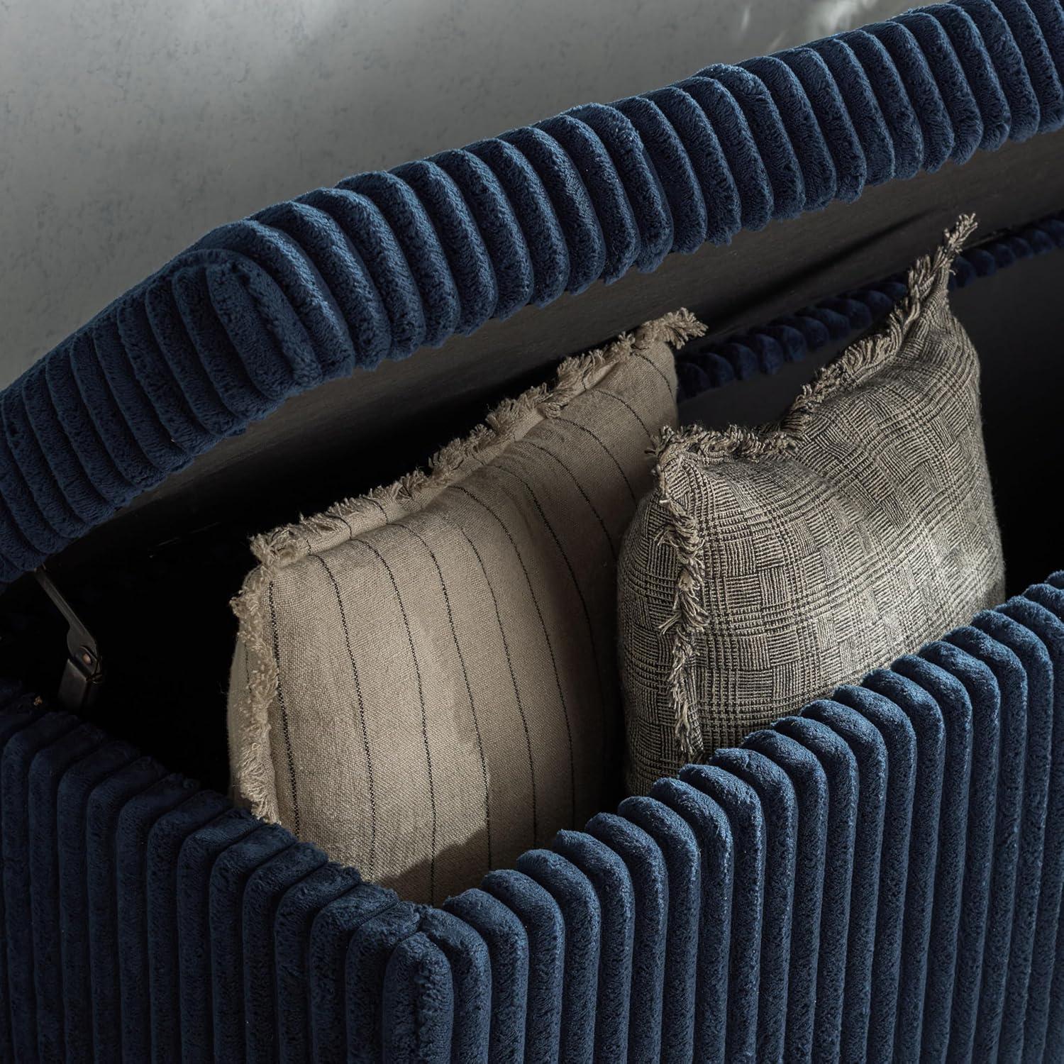image:imageSAFAVIEH Couture Collection Lynzie Grey Corduroy Storage Bench Channel Tufted Upholstered Seat with Hidden Storage Modern Accent Furniture SFV6114BNavy