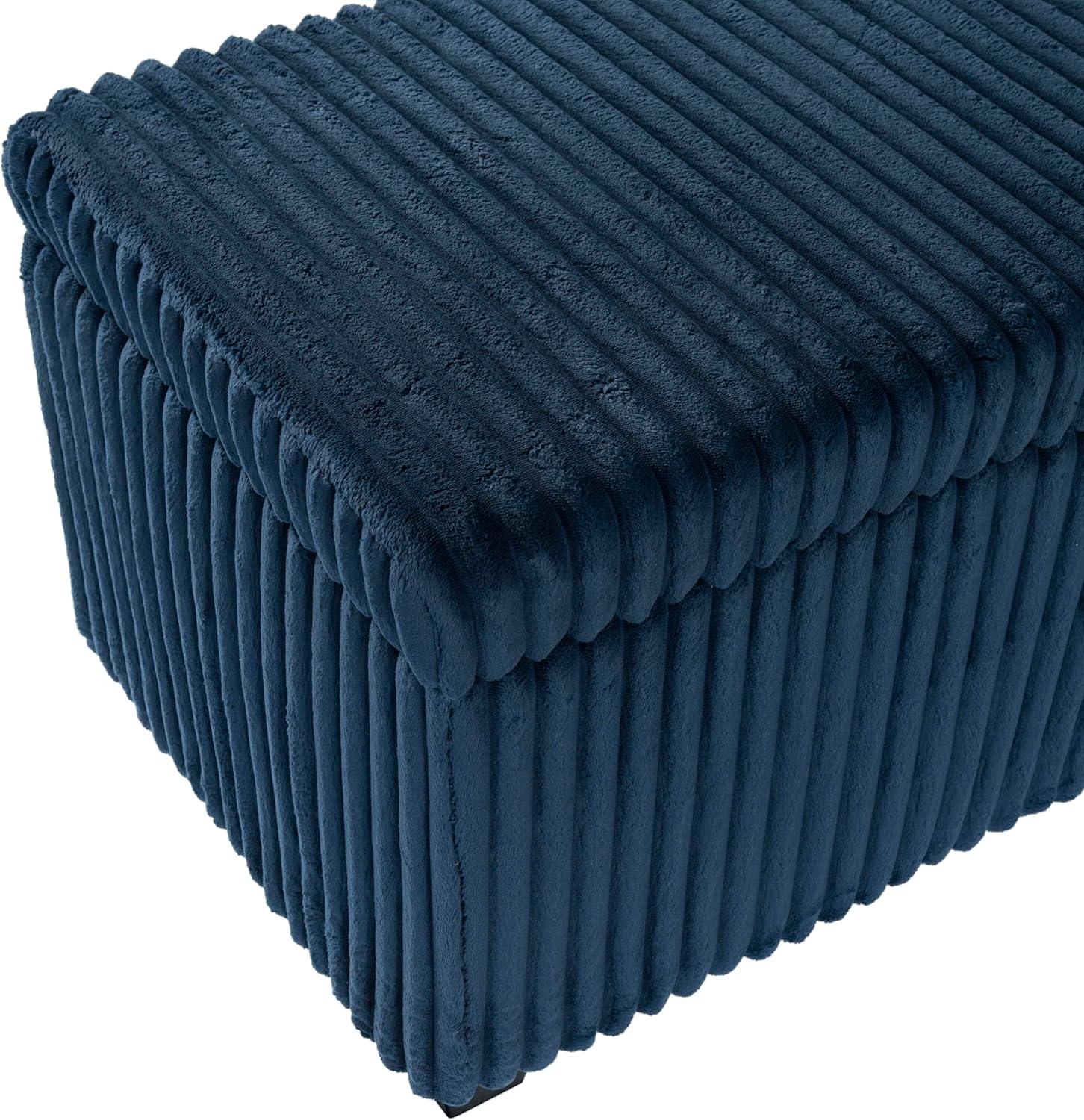 image:imageSAFAVIEH Couture Collection Lynzie Grey Corduroy Storage Bench Channel Tufted Upholstered Seat with Hidden Storage Modern Accent Furniture SFV6114BNavy