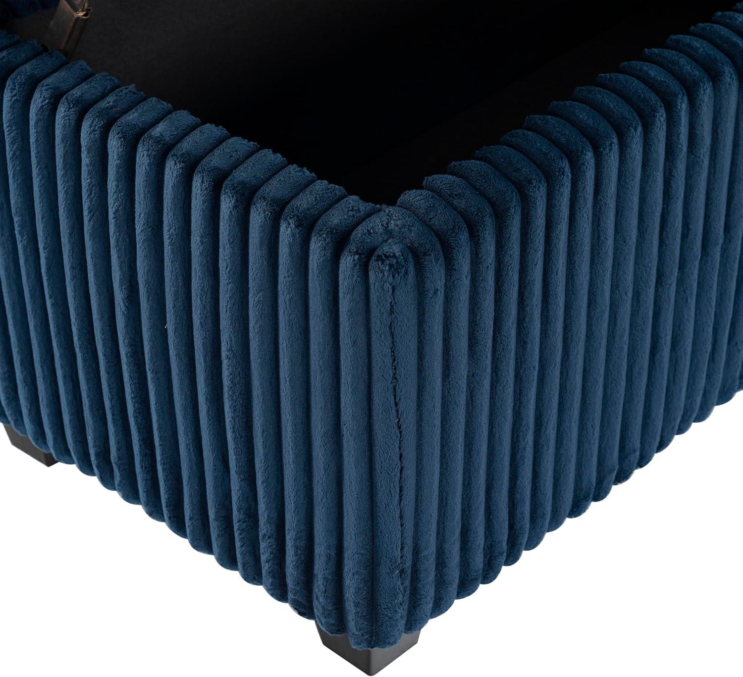 image:imageSAFAVIEH Couture Collection Lynzie Grey Corduroy Storage Bench Channel Tufted Upholstered Seat with Hidden Storage Modern Accent Furniture SFV6114BNavy