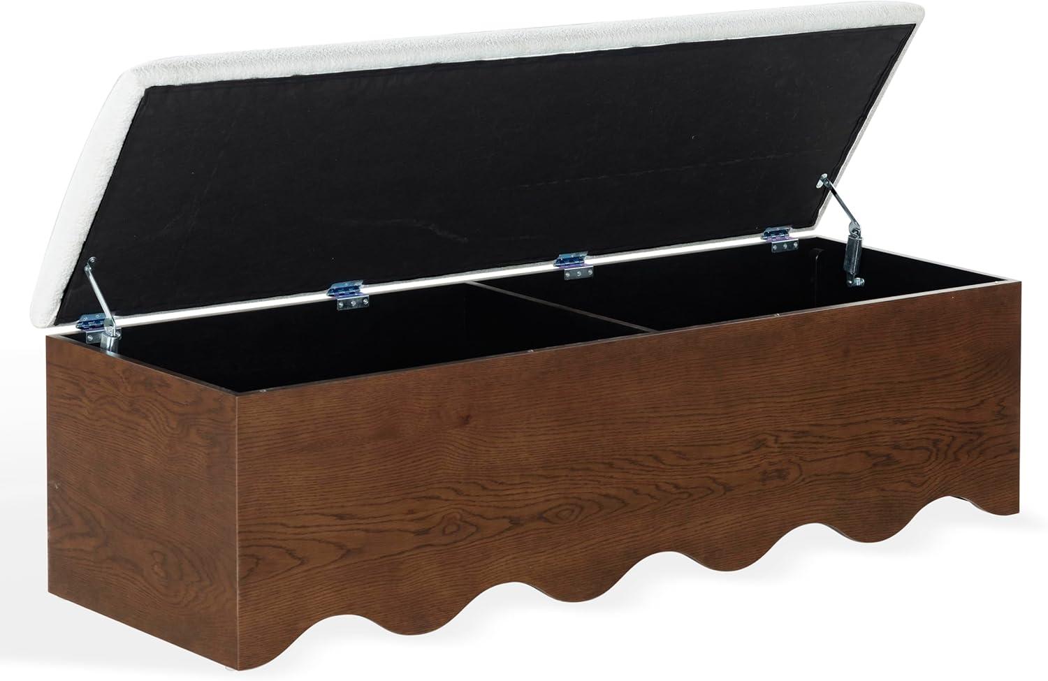 image:imageSAFAVIEH Couture Collection Roseandrea Walnut amp White Storage Bench with Cushion Top Modern Scalloped Base Fully Assembled SFV4255BWalnutWhite