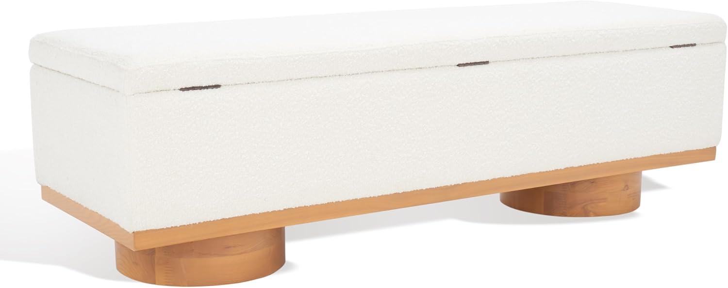 image:imageSAFAVIEH Couture Collection Vianna Boucle Storage Bench Black Upholstered Bench with Natural Wood Legs Modern Entryway Bedroom Accent Seating SFV5049CIvoryNatural