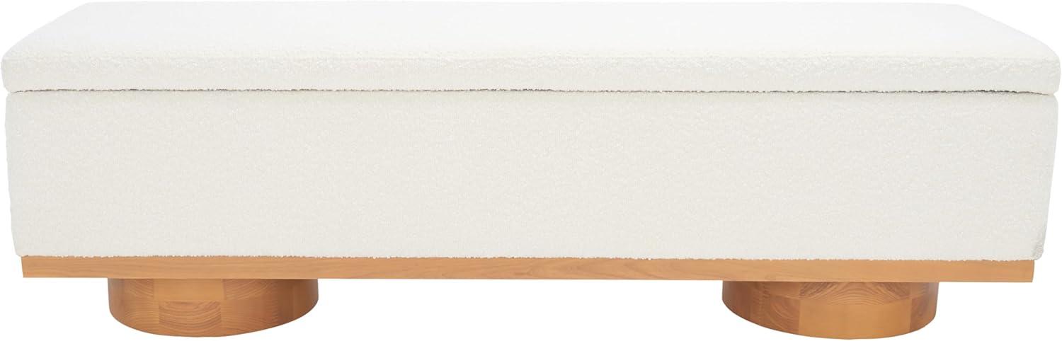 image:imageSAFAVIEH Couture Collection Vianna Boucle Storage Bench Black Upholstered Bench with Natural Wood Legs Modern Entryway Bedroom Accent Seating SFV5049CIvoryNatural