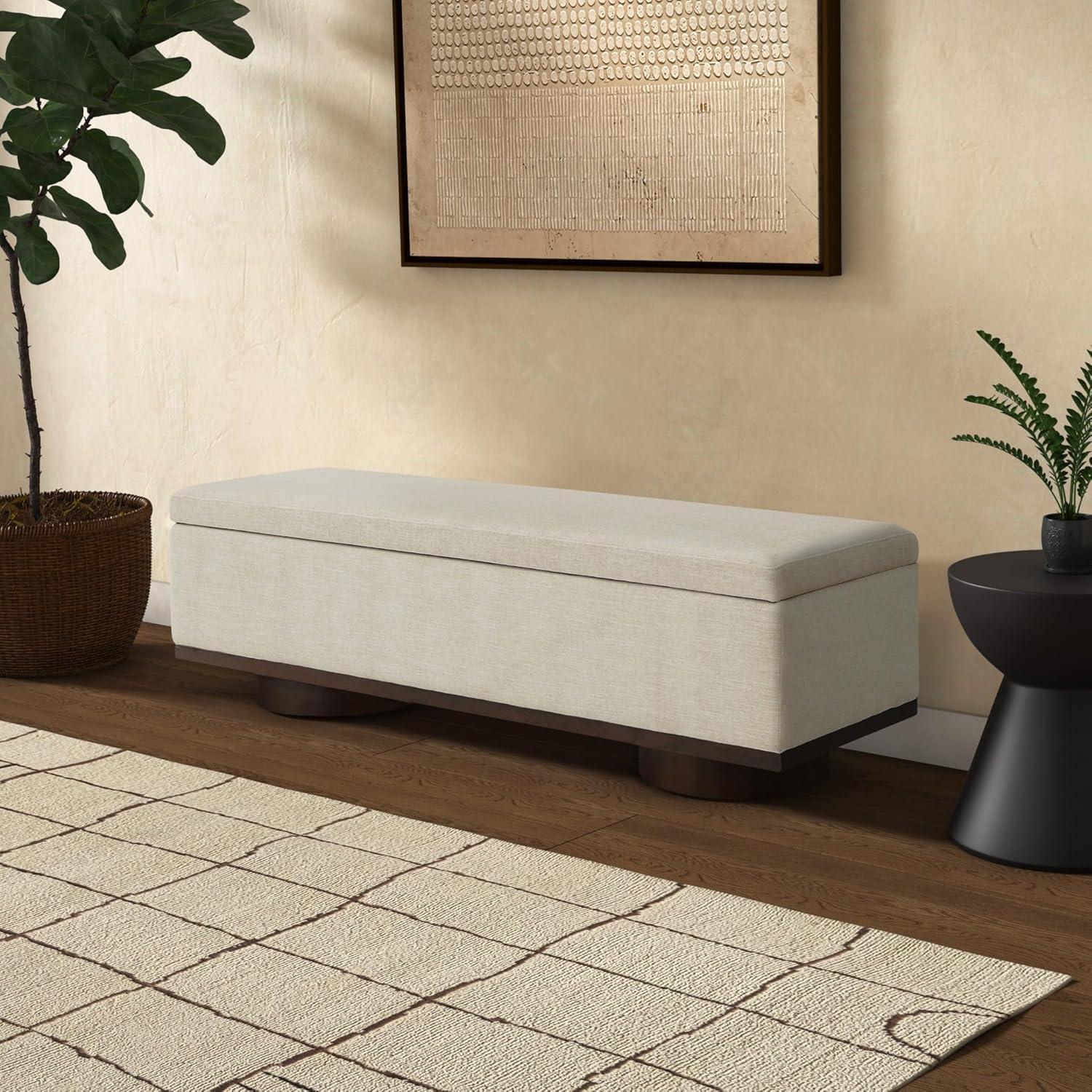 image:imageSAFAVIEH Couture Collection Vianna Boucle Storage Bench Black Upholstered Bench with Natural Wood Legs Modern Entryway Bedroom Accent Seating SFV5049CBeigeWalnut