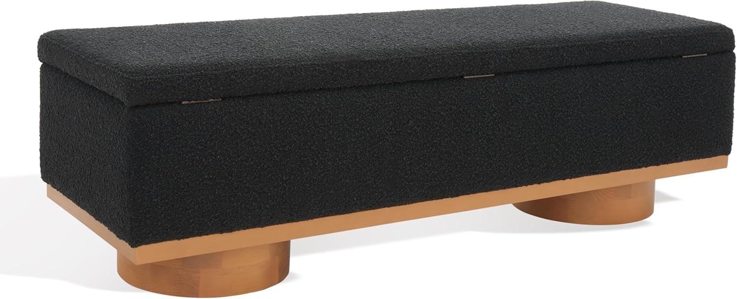 image:imageSAFAVIEH Couture Collection Vianna Boucle Storage Bench Black Upholstered Bench with Natural Wood Legs Modern Entryway Bedroom Accent Seating SFV5049CBlackNatural